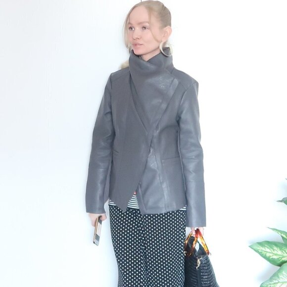 Alfani Gray Vegan Leather Jacket With Big Sherpa Collar - Picture 10 of 14